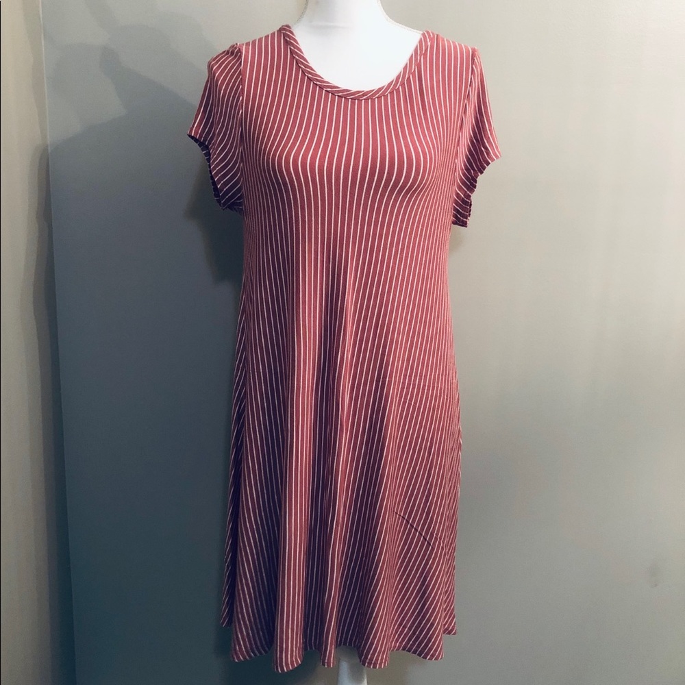 Sinc Pink & White Striped Casual Dress